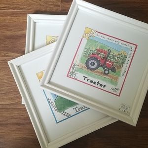 Tractor, Train, Helicopter set of framed prints
